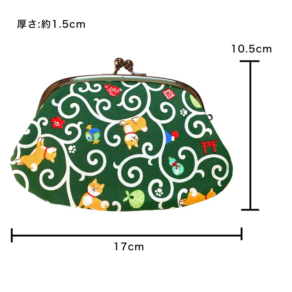 Made In Cotton Clasp Wallet with Coin X 17 X Parent and Child Clasp Shiba Inu Green Kyosuke, Japan, Purse, Approx. 10.5 1.5cm, Purse, Enkiya, Design,