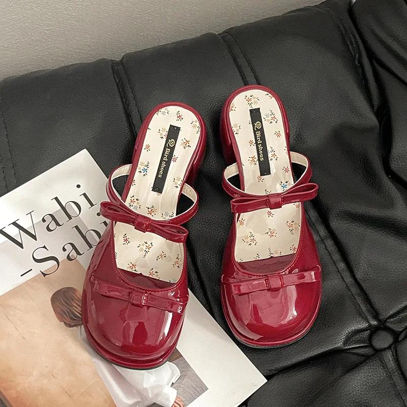 

Летние шлепанцы с бантом на носке, женские, элегантные, на толстом каблуке, вечерние, для танцев, для выпускного вечера 35 красный