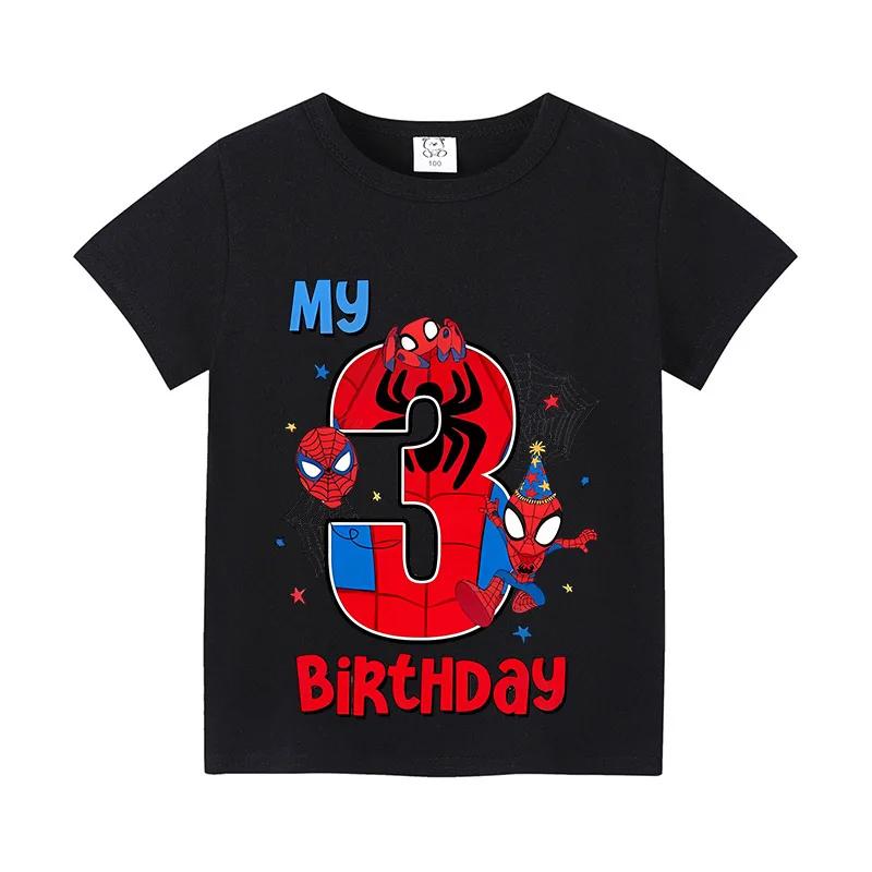 Spider Man Childrens Digital Tshirt Birthday Anime Short Sleeve Tshirt Childrens Cotton Top Cartoon Summer Preschool Clothing
