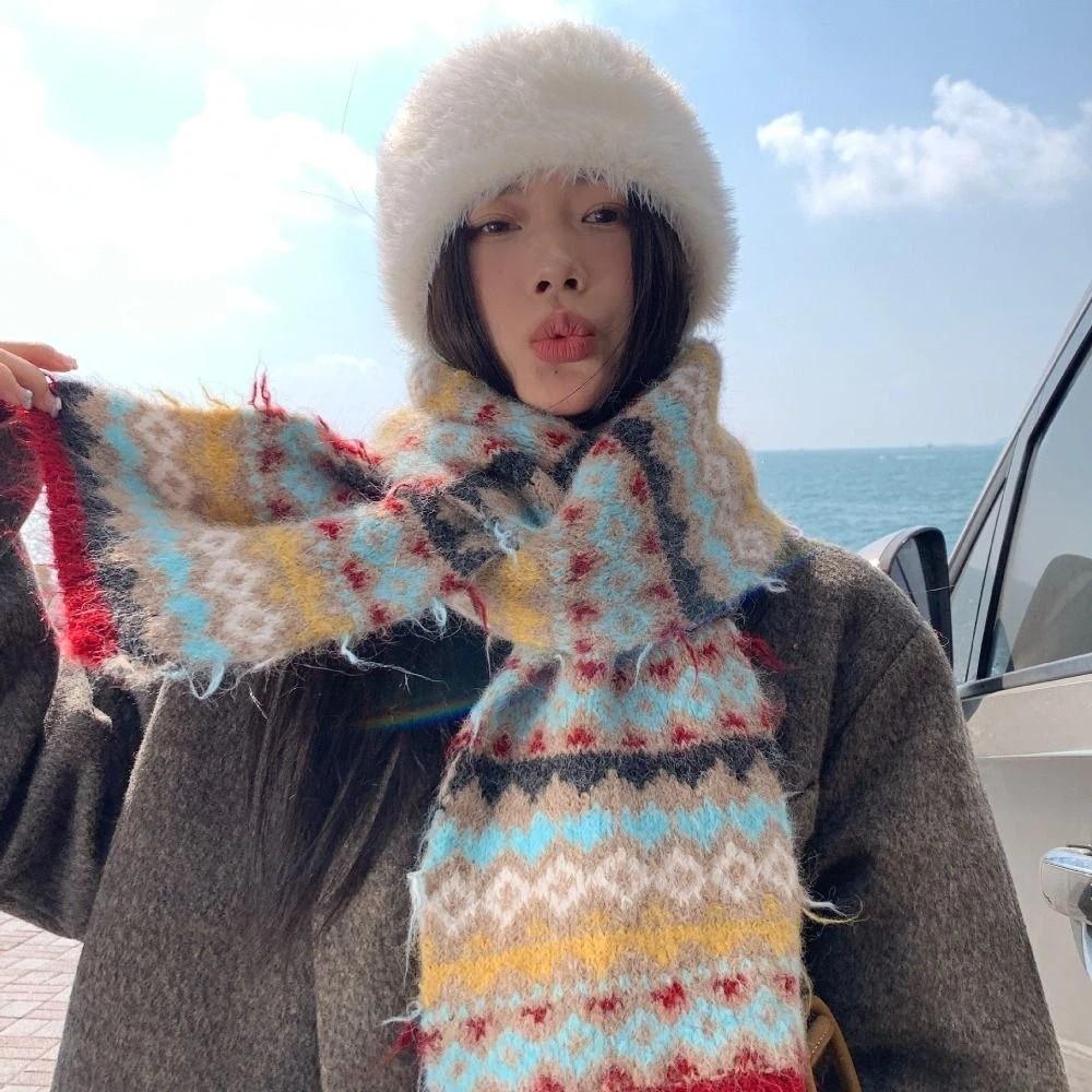 Warm Jacquard Knitted Scarf Printed Winter Wool Neckerchief Fashion Fair Isle Style Scarf  Winter