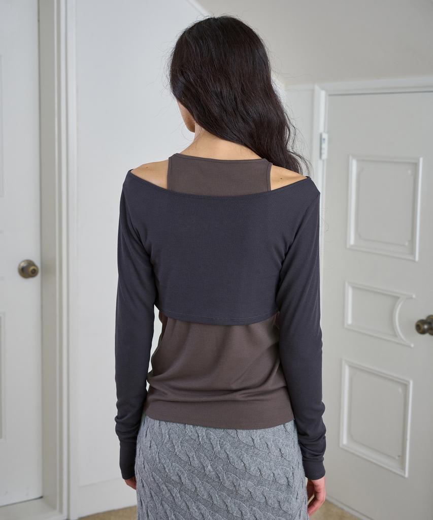 Simeteuligpeosenteu Halter Layered Cardigan / Charcoal