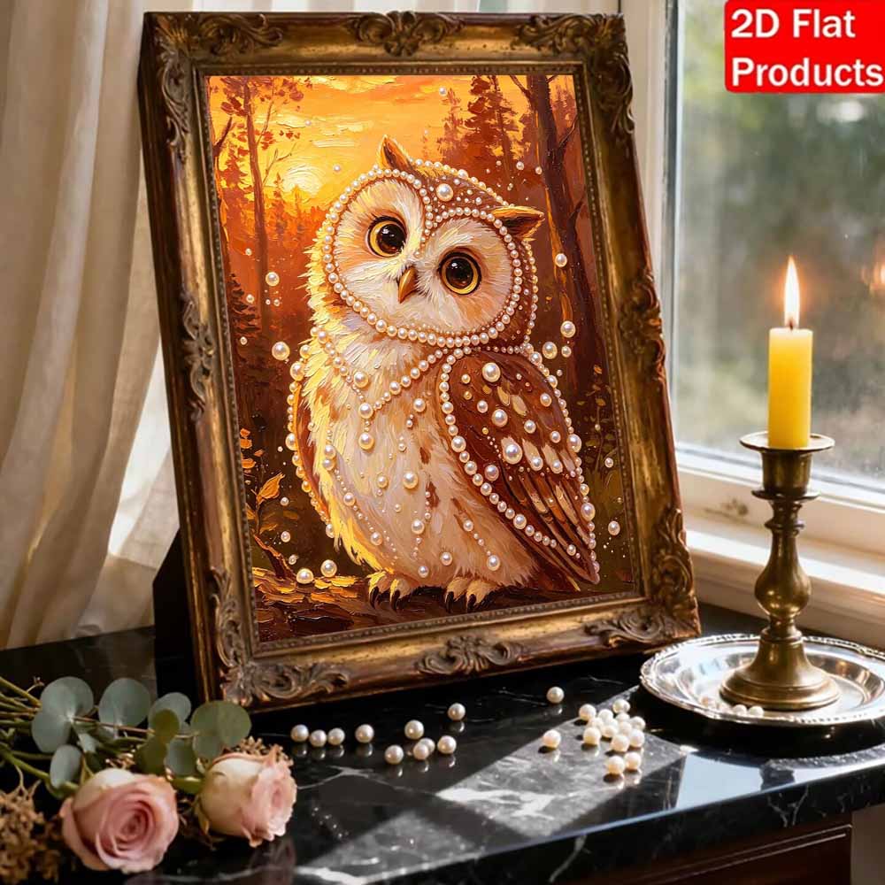 Golden Owl Pattern 5D Pearl Painting Kit with Frame DIY Sparkling Bead Canvas Art Relaxing Craft for Bedroom Decor Wall Art Ornament