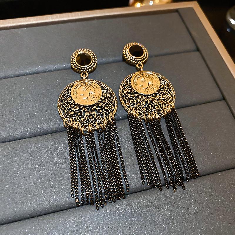 

Geometric round earrings retro earrings tassel fashion earrings