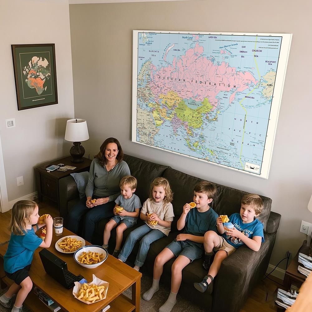 Harta Asiei, fără steaguri naționale, hartă mare, versiunea în limba engleză, hartă educațională, decor pentru biroul de acasă, rechizite didactice școlare