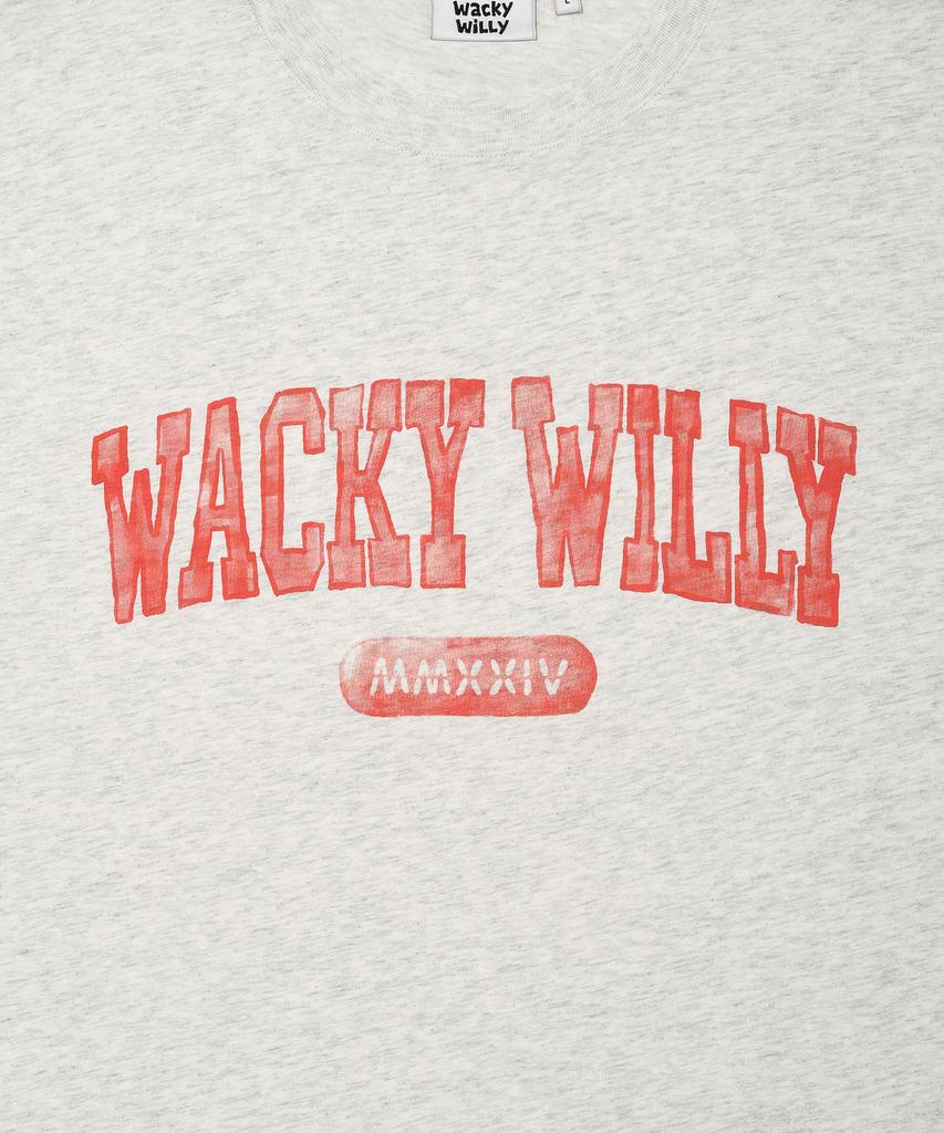 WACKY WILLY Arch Typography Short Sleeve T-Shirt Light Grey