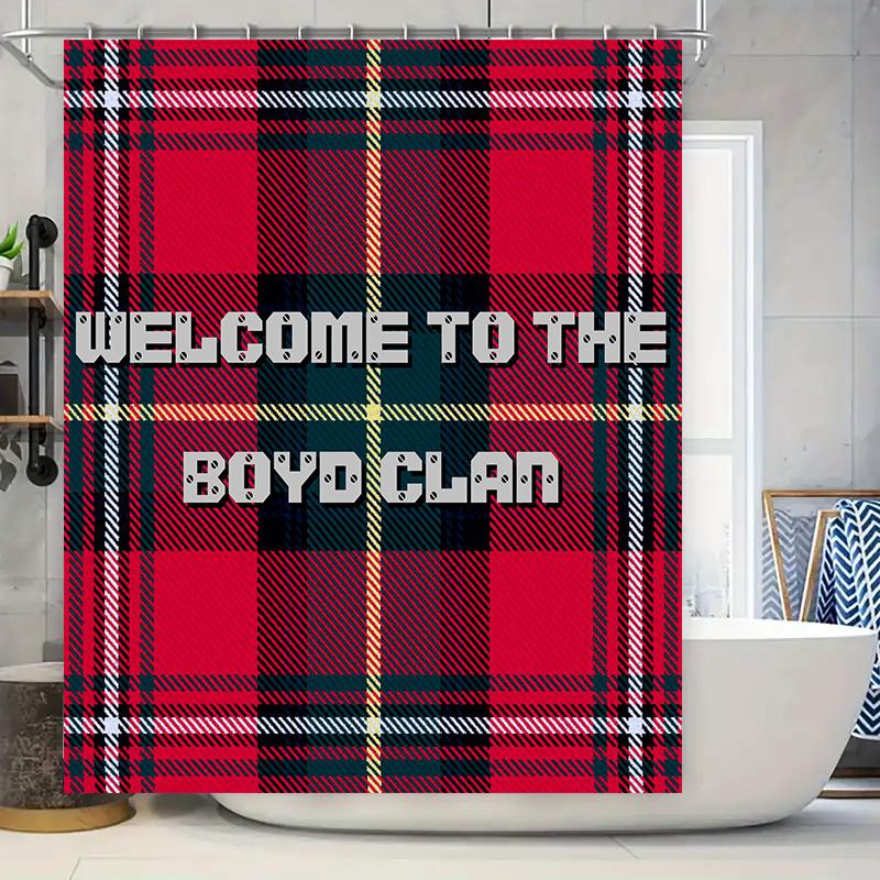 

Modern Red Plaid Shower Curtain Warm Welcome Home Decor for Bathroom Accessories Set Easy Install 90x180cm