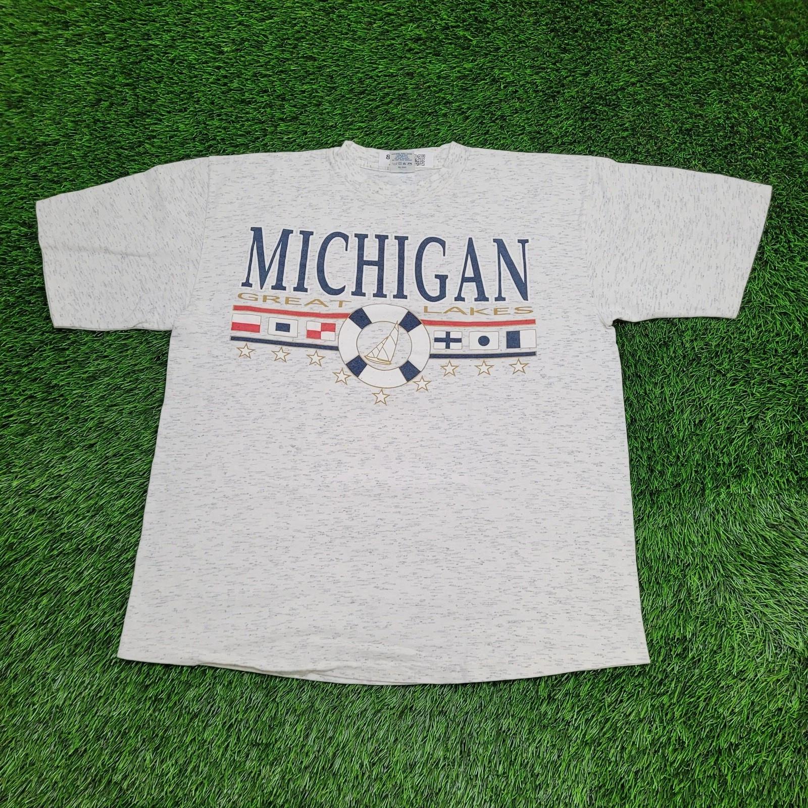 VTG 90s Michigan Great Lakes Nautical Graphic T-Shirt Mens Large Oversized Boxy L