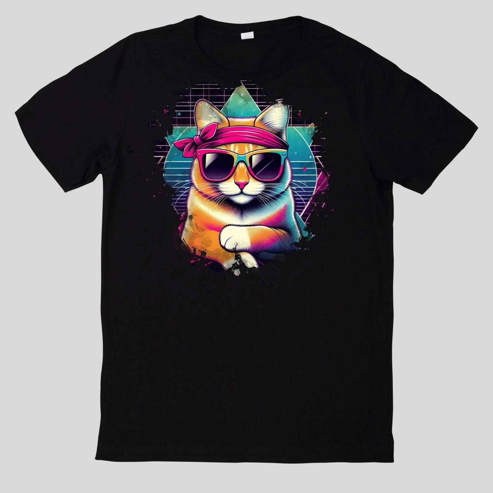 T-Shirt Aquarell Retro coole Katzen M
