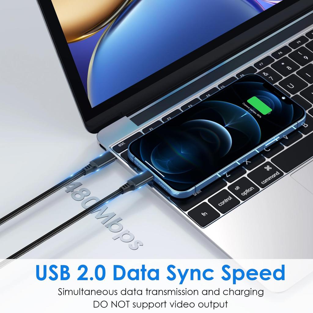 PASOW to Type C 60W USB PD iPhone MacBook iPad iPad Air Galaxy and More USB-C USB-C Cable, Cable, Compatible, 15/15 Pro, Pro, Pro, 5, S24, Pixel, LG,