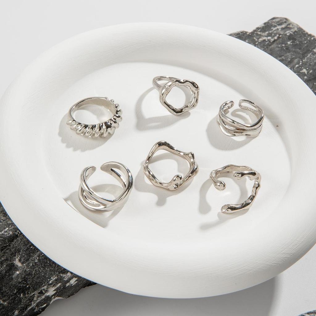 Fashion Exaggerated Smooth Irregular Lava Line Ring Set Open Ring Women's Fashion Jewelry Finger Ring