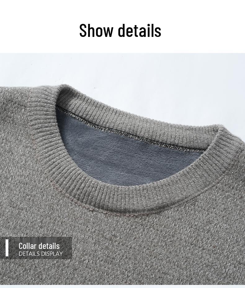 2025 Winter Men's High-End Fashion Knitted Sweater, Plus Velvet Thickened Long Sleeve Base Layer