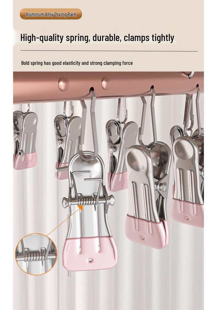 Aluminum Alloy Multi-functional Clothes Drying Rack with Clips for Balcony Storage