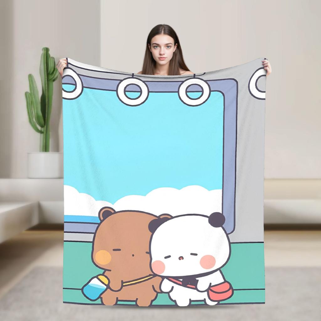Super Soft Bubu Dudu Bear And Panda Throw Blanket Premium Flannel Fleece Lightweight Bed Blanket Cozy Plush Bedspread All Season