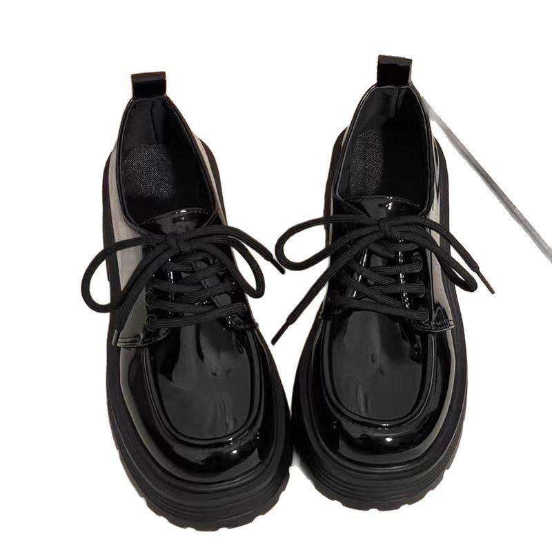 2025 spring and autumn black platform versatile lace-up small leather shoes women's new retro British style Japanese jk single shoes