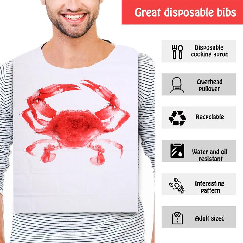 100Pcs Disposable Plastic Aprons Waterproof Anti-Oil Sleeveless Bib with Cute Crab Print for Adult Cooking Hot Pot Party Kitchen
