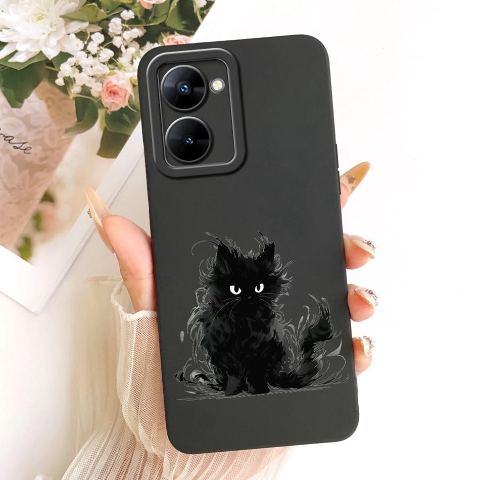 For Realme V30 V30t RMX3618 RMX3619 Cute Cat Flower Cartoon Phone Case For RealmeV30 V30T 5G Soft Silicone Cover Bumpers