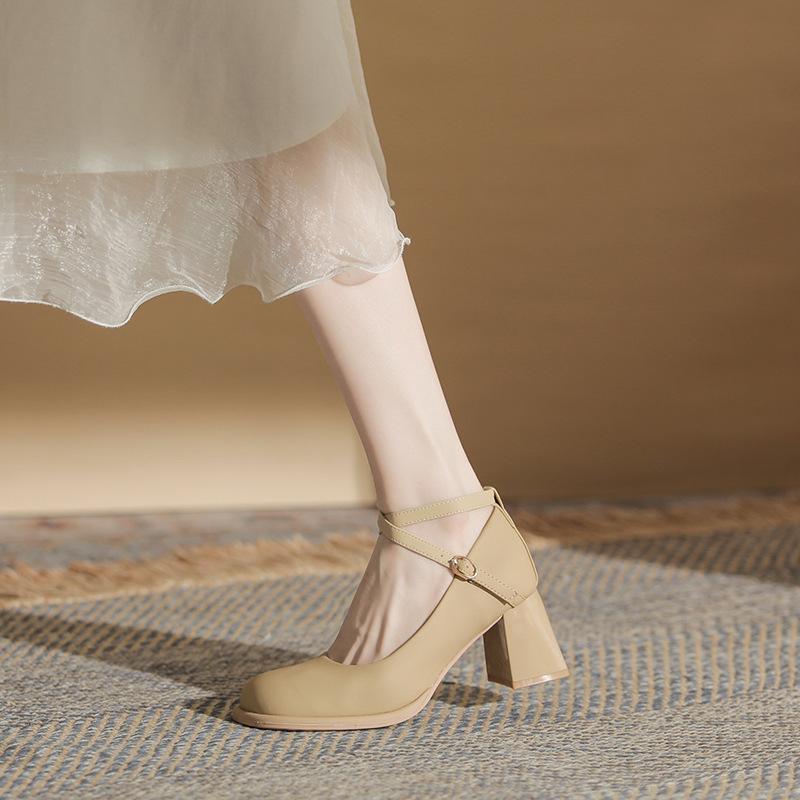 Baikadi Mary Jane Women's Shoes High Heels 2025 Summer New Cheongsam Cross Buckle Strap Thick Heel Single Shoes Women