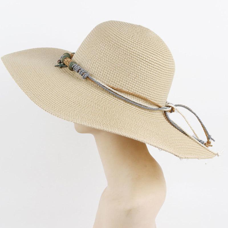Summer Ladies Outdoor Travel Visor Beach Large Brim Sun Hat Dome Straw Hat