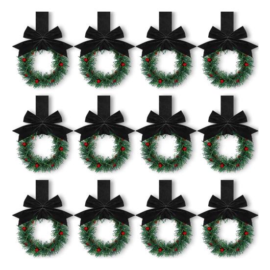 Christmas Mini Cabinet Wreath with Ribbon Bows Red Berries Artificial Small Kitchen Wreath for Window Wall Front Door Farmhouse Xmas Decor