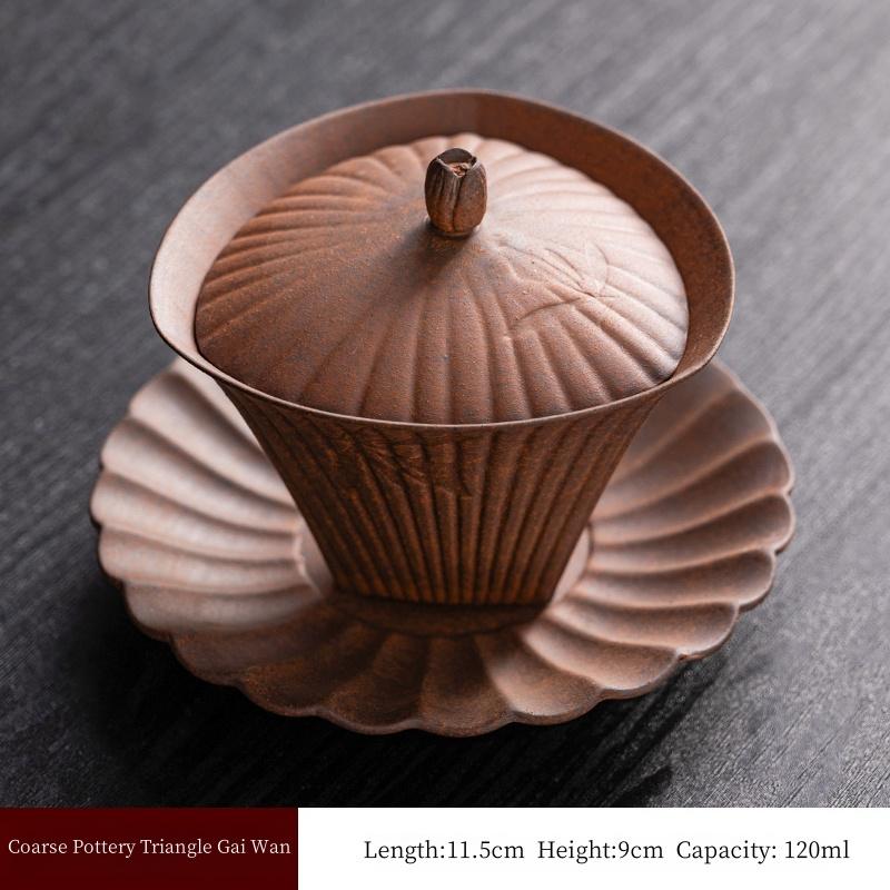 

120ML Old Rock Mud Coarse Pottery Triangle Gai Wan Retro Ceramic Tea Brewing Kung Fu Tea Set Tea Ceremony 200ml