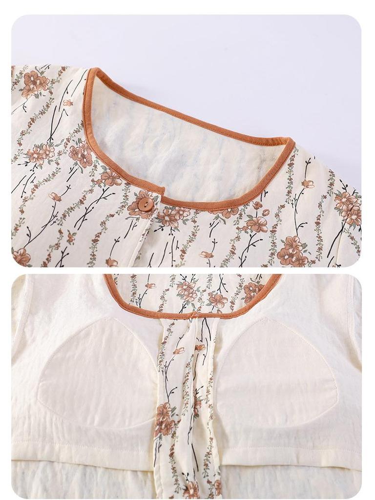 2025 Women's Cloud Cotton Cardigan Set with Chest Pads - Spring & Autumn Pure Cotton Long Sleeve Homewear