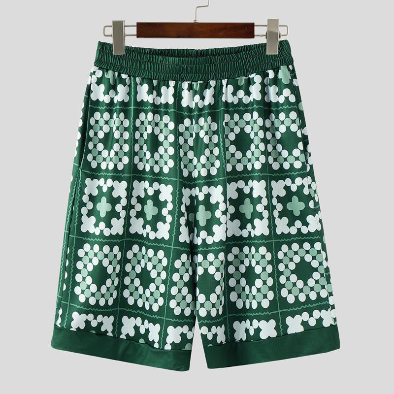 

INCERUN Men Summer Elastic Waist Floral Print Casual Beach Holiday Shorts Pants 5XL зелений
