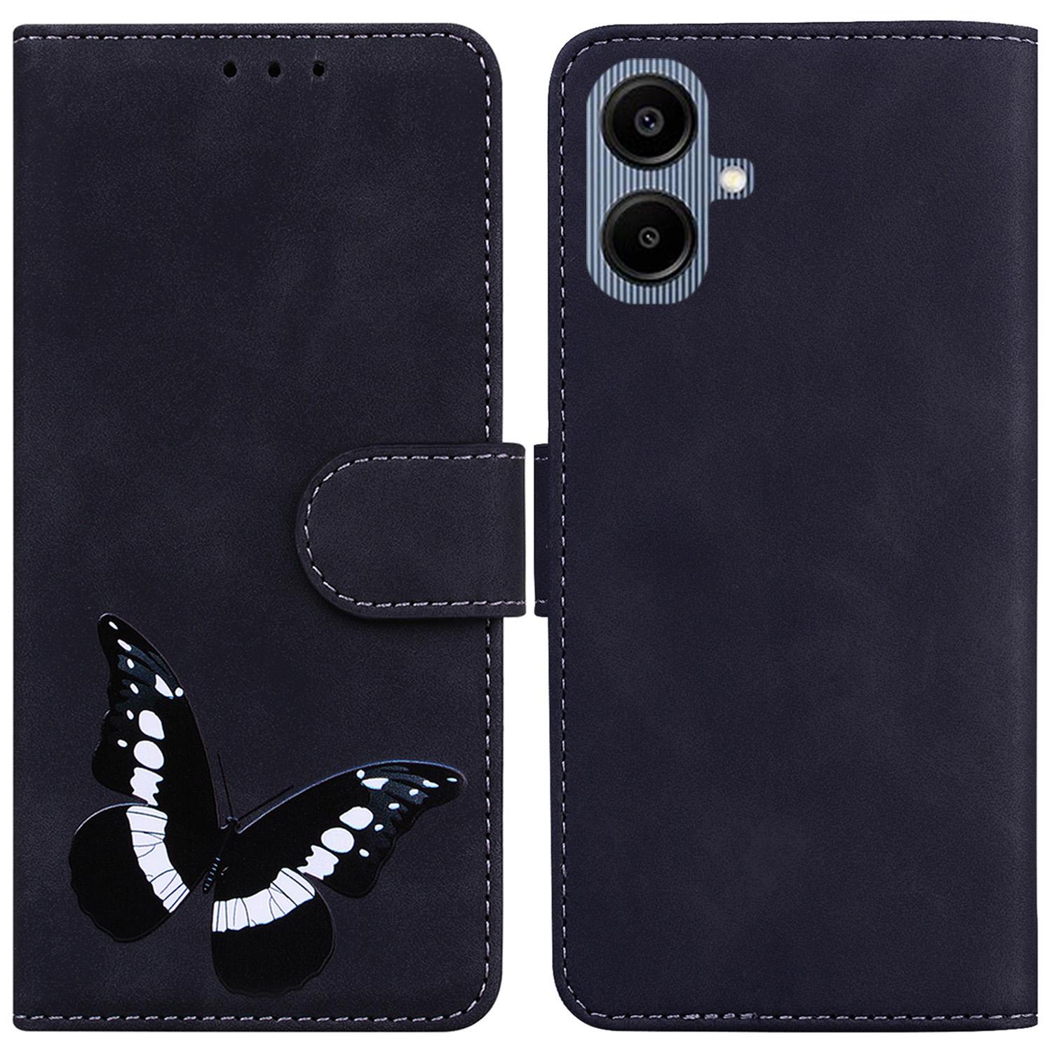 

For Samsung Galaxy A07 5G Stand Case PU Leather Phone Cover Butterfly Printed Black