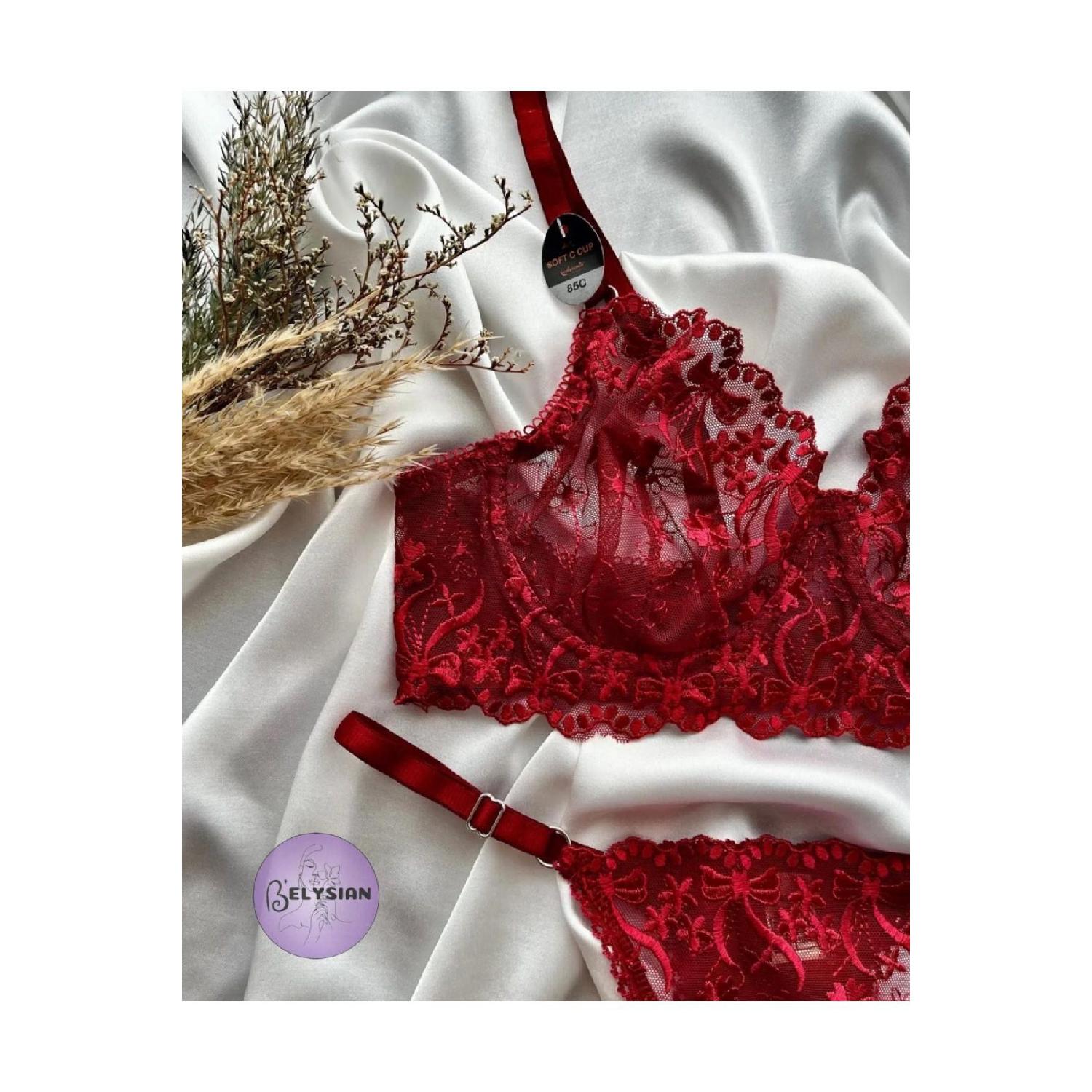 

New Year s Special C Cup Premium Embroidery Bra Set Claret Red Plus Size 85C бордовый