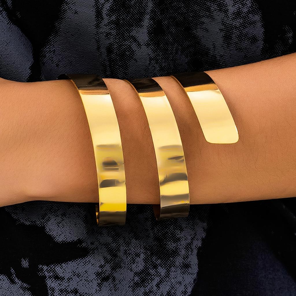 IngeSight.Z Punk Metaal Glad Meervoudig Gelaagd Spiraal Open Manchet Armband Bangle Voor Vrouwen Vintage Gouden Kleur Breed Hand Armband