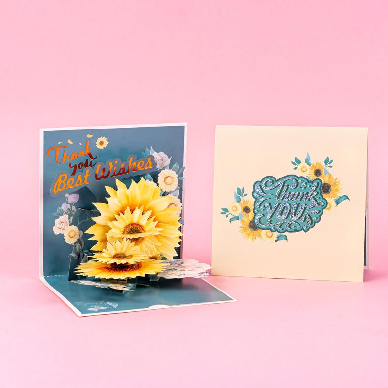 3D Sunflower Bouquet Birthday Greeting Card, Creative Sunflower Teacher's Day Thank-You Card, Floral Card