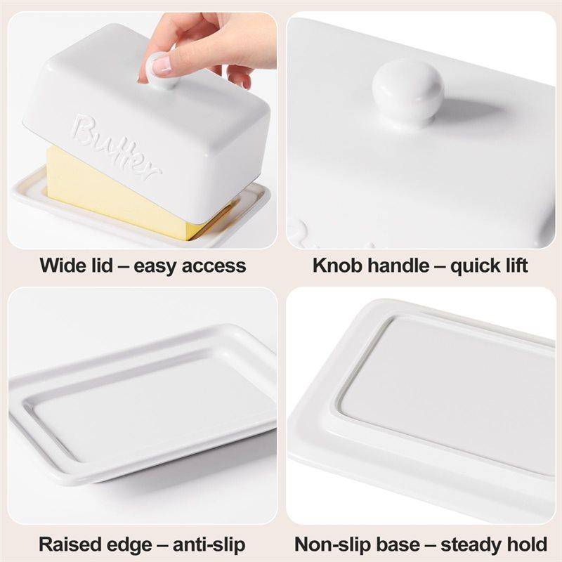 A25F- Butter Dish With Lid For 500G& 250G Blocks, Durable Porcelain Storage Box, Dishwasher-Safe Butter Dish Keeper