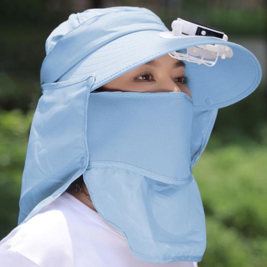 Solviftehatt med nakkelapp UV-beskyttelse Hatt med kjølevifte USB-oppladbar Pustende Herre Dame Sommer Utendørs Bredbremmet Solhatt