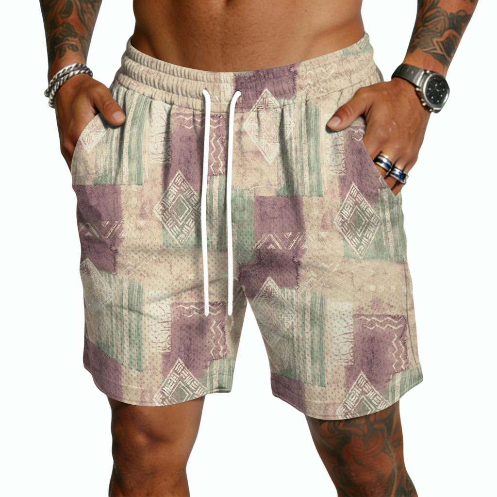 Herren Kordelzug Taille Lässig Karomuster Leicht Schnelltrocknend Shorts Fünf Zoll Lockerer Schnitt Atmungsaktiv Sommerbekleidung
