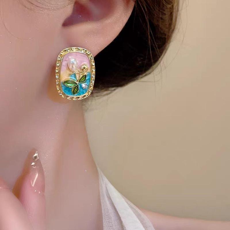 Monet Garden Pearl Stud Earrings: High-Class Baroque Style, 2024 New Versatile Ear Jewelry