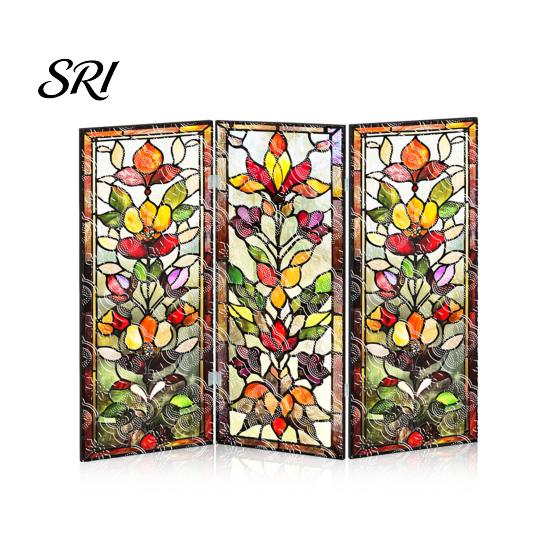 Colorful Folding Screen Mini Decorative Stained Glass Effect 3 Panel Divider Acrylic Desktop Office Desk Decoration Ornament for Home Living