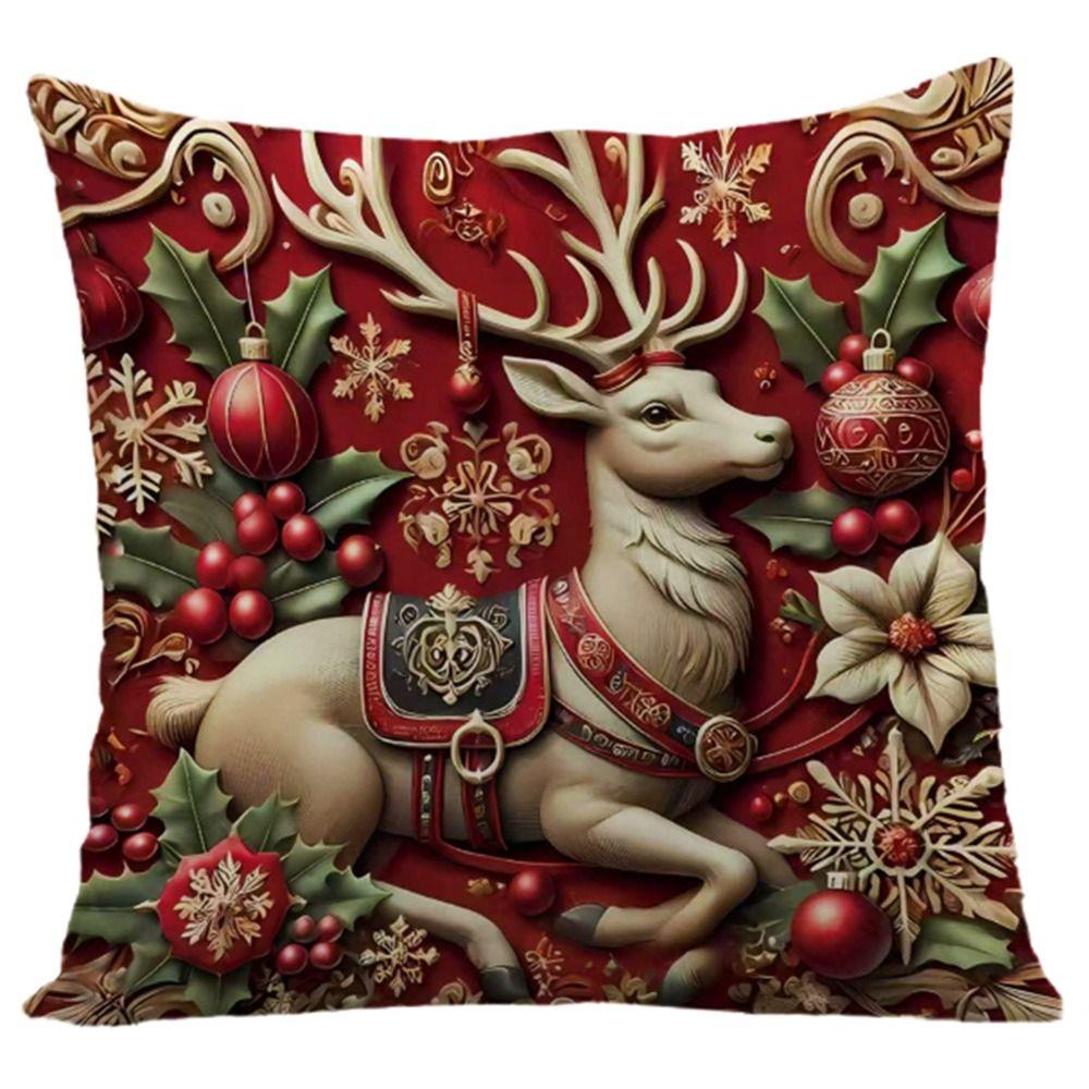 Santa Claus Decorative Cushion Cover Reindeer Throw Pillow Cover  Sofa Decoration