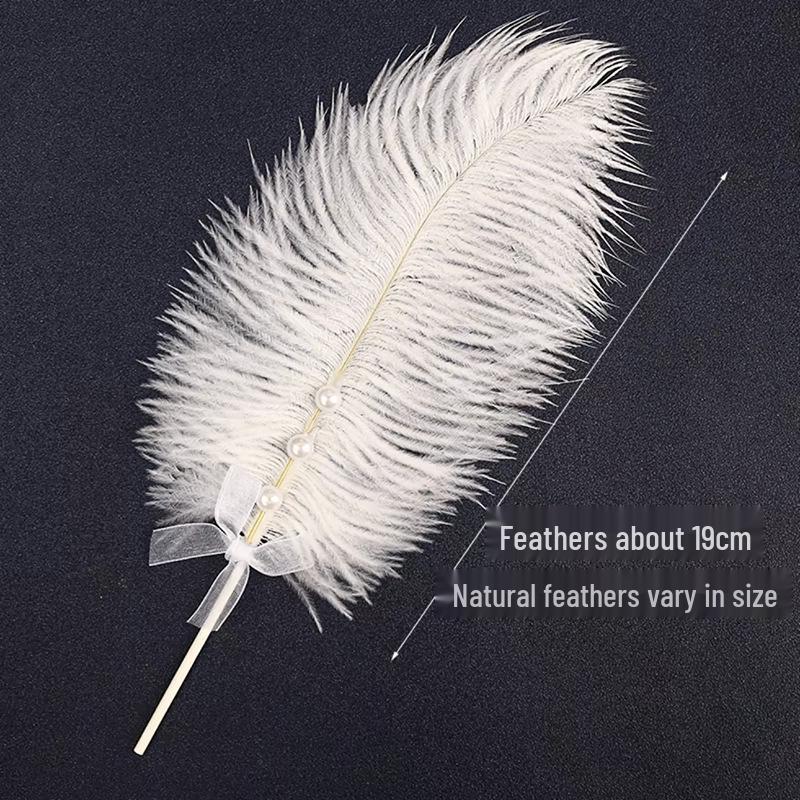 Angel Wings Feather Heart Cake Topper with Wire and Ostrich Feather Strip Decoration