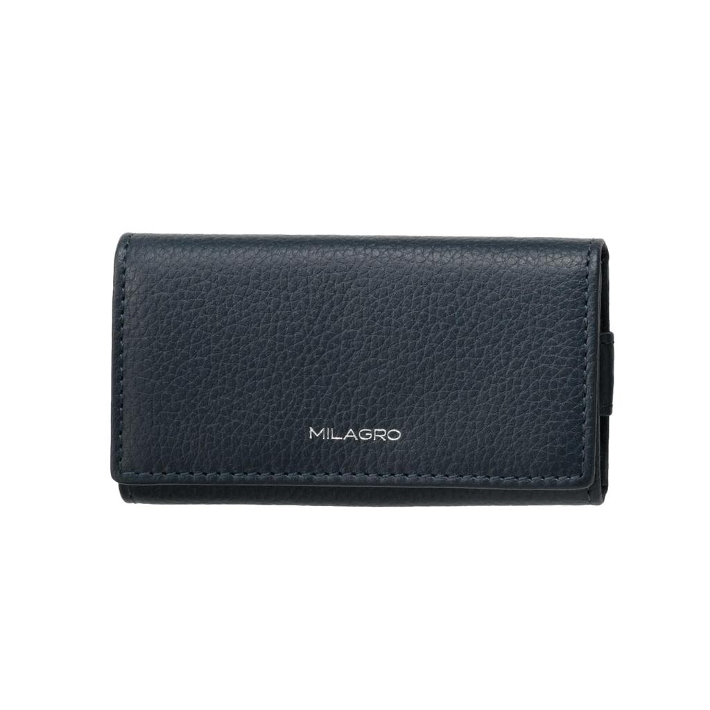 Shrink Leather 4 Row Simple Key Case Case Simple Slim Leather Gift [Milagro] (Key Men's Women's Stylish) SL-SH-655 (Navy)