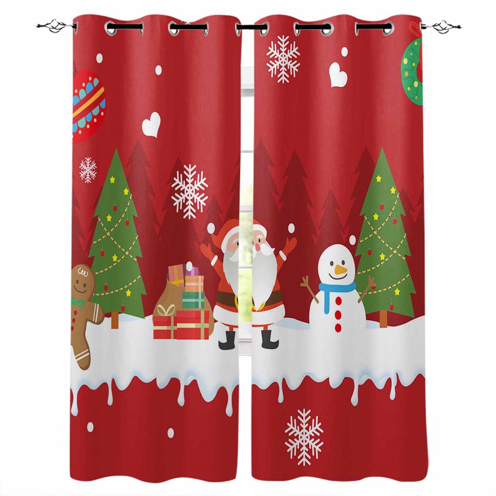 Cartoon Cute Snown Man Christmas Ball Girl Window Curtains For Kids Bedroom Living Room Bathroom Kicthen Door Hall Home Decor 2P
