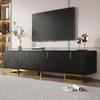 Mobile TV, Basso con Ante Texturizzate, Mobile TV, Maniglie Dorate e Gambe Dorate