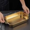 Korean 304 Stainless Steel Grilled Fish Pan, Rectangular Baking Tray with Double Ears for Serving Rice and Vegetables