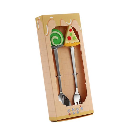 Stainless Steel Spoon And Fork Set Creative Round Head Spoon Cartoon Dessert Utensils Dishwasher Safe Cutlery for Gifts And Parties