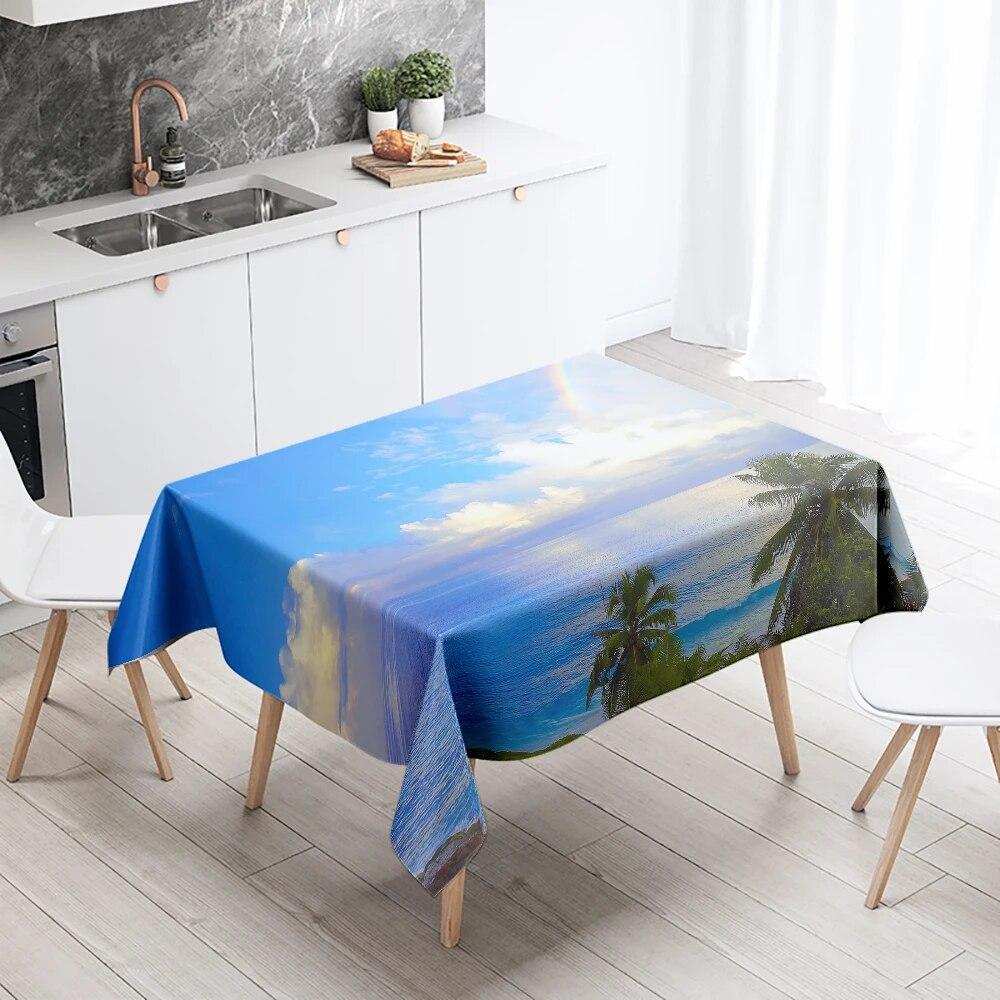 Strand Grün Pflanze Tischdecke Palmblatt Schmutzabweisend Wasserdicht Rechteckig Küchentisch Heimdekoration