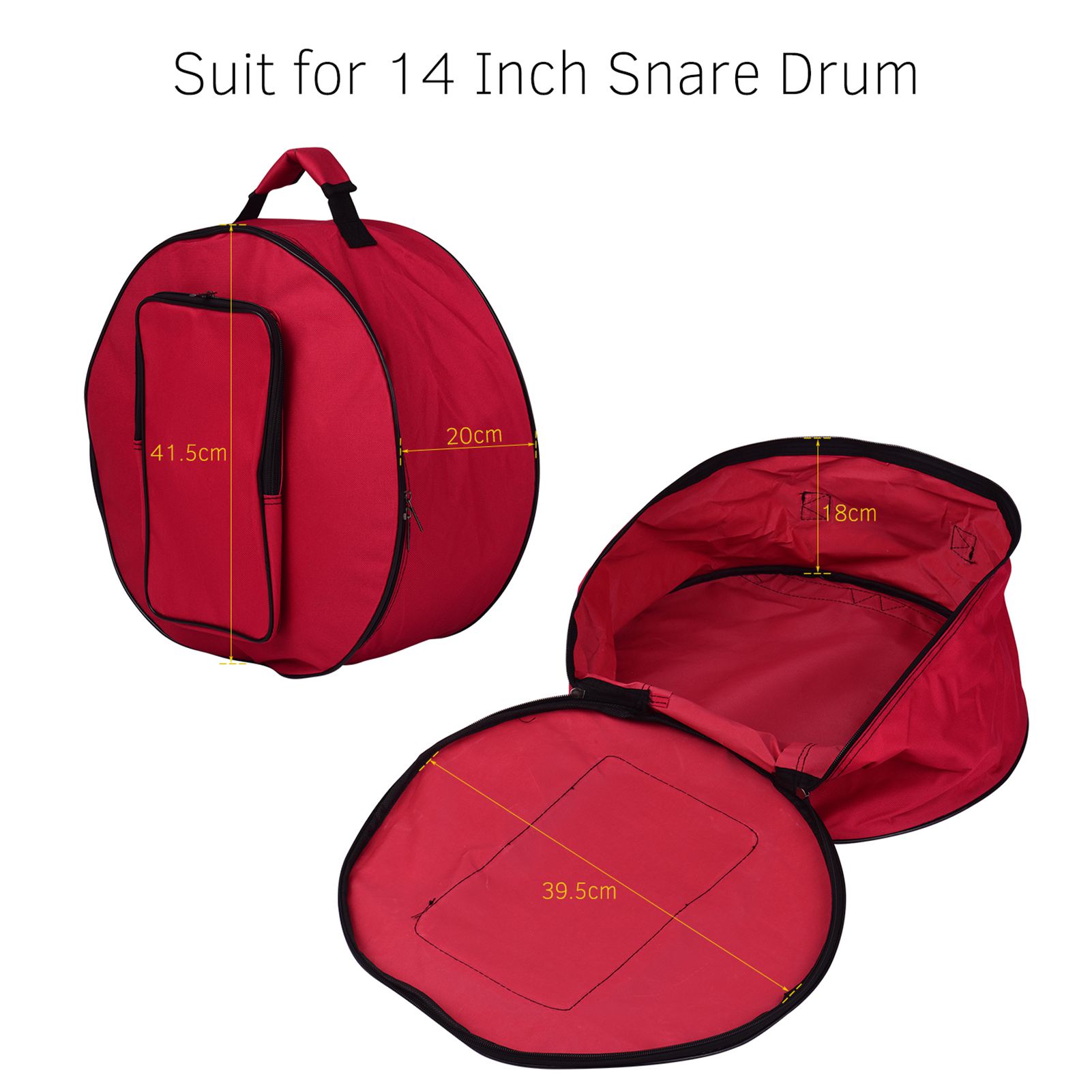 

Compact Snare Drum Bag Backpack Case with Shoulder Strap Outside Pockets Musical Instrument Accessory Red красный