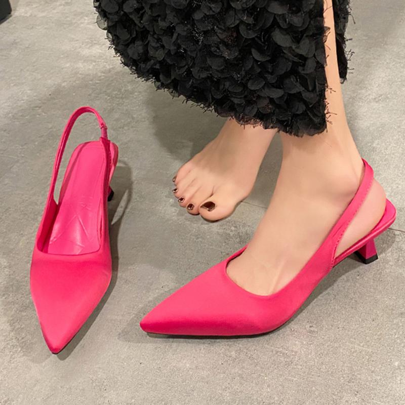 Summer Woman Pointed Toe Sandals Elegant Heeled Shoes Mid Heels Pumps Woman Slippers 2025 Trend Dress Zapatos De Mujer