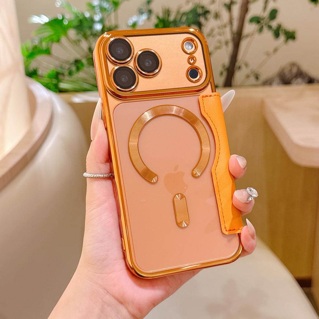 Flip Cover Verchromt Klar Magnetisch Faltbar Leder Geldbörse Hülle Für iPhone17 Air 16 Pro Max Magnetisch 15 14 13 12 11 Pro Steckplatz Kartenhalter Tasche Hülle