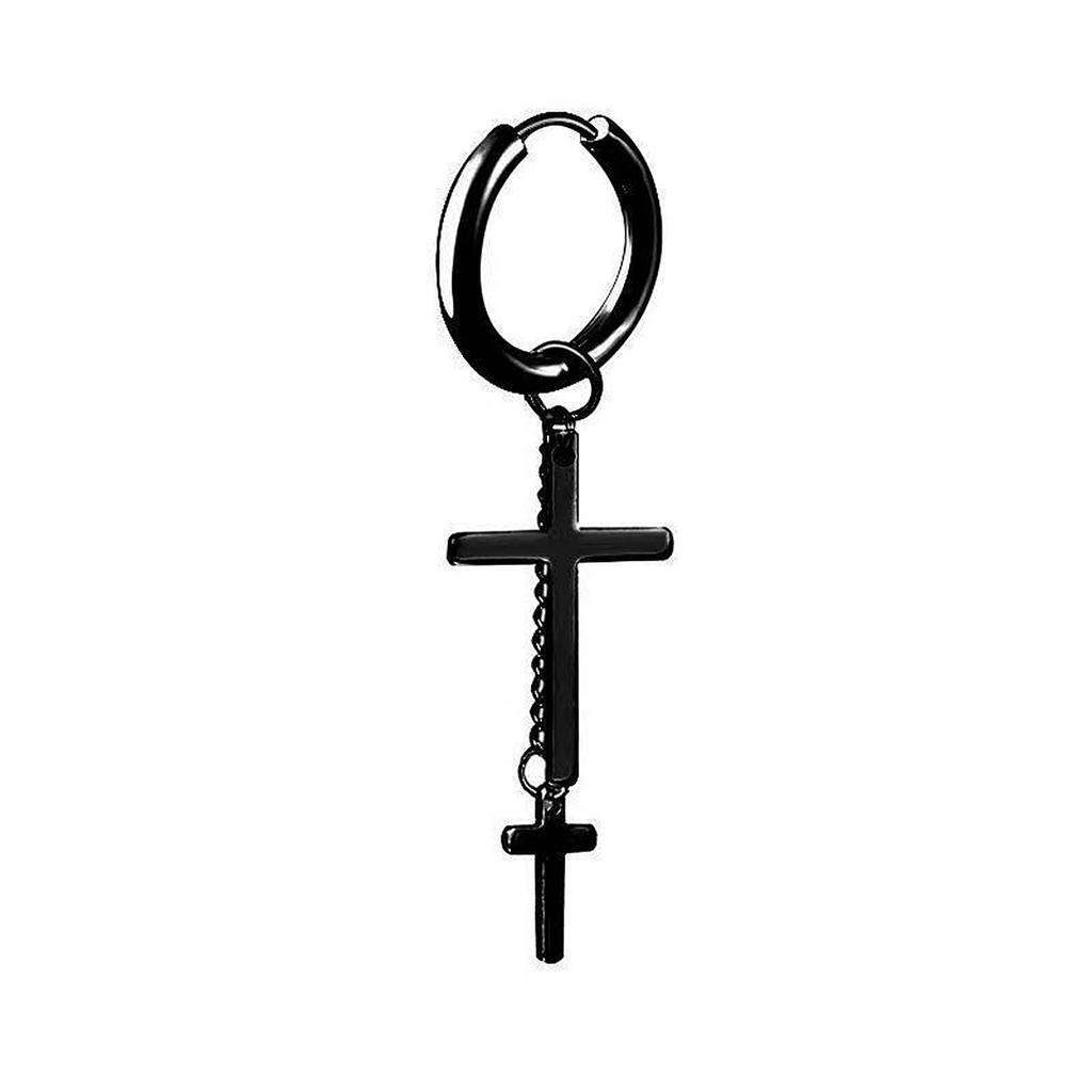 Vnox 1 Stuk Gotische Punk Hoepel Oorbellen voor Mannen Vrouwen, Zwart Roestvrij Staal Huggie Hoops Oor Sieraden, Kruis Geometrisch Hangend