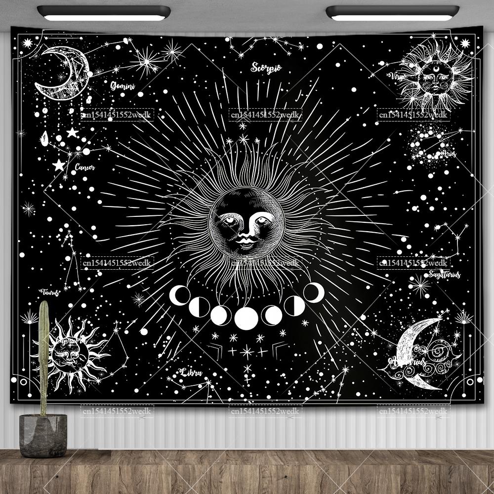 Zodiac Astrology Constellation Tapestry Indie Hippie Sun Moon Tapestry Tarot Astrology Altar Tablecloth Aesthetic Room Decor