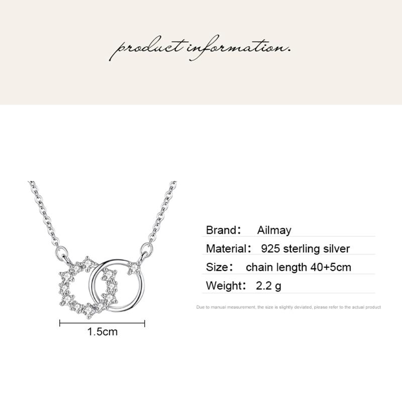 Ailmay 925 Sterling Silver Double Circle Tiny Flower Round Sterling Pendant Necklace For Women Wedding Engagement Jewelry
