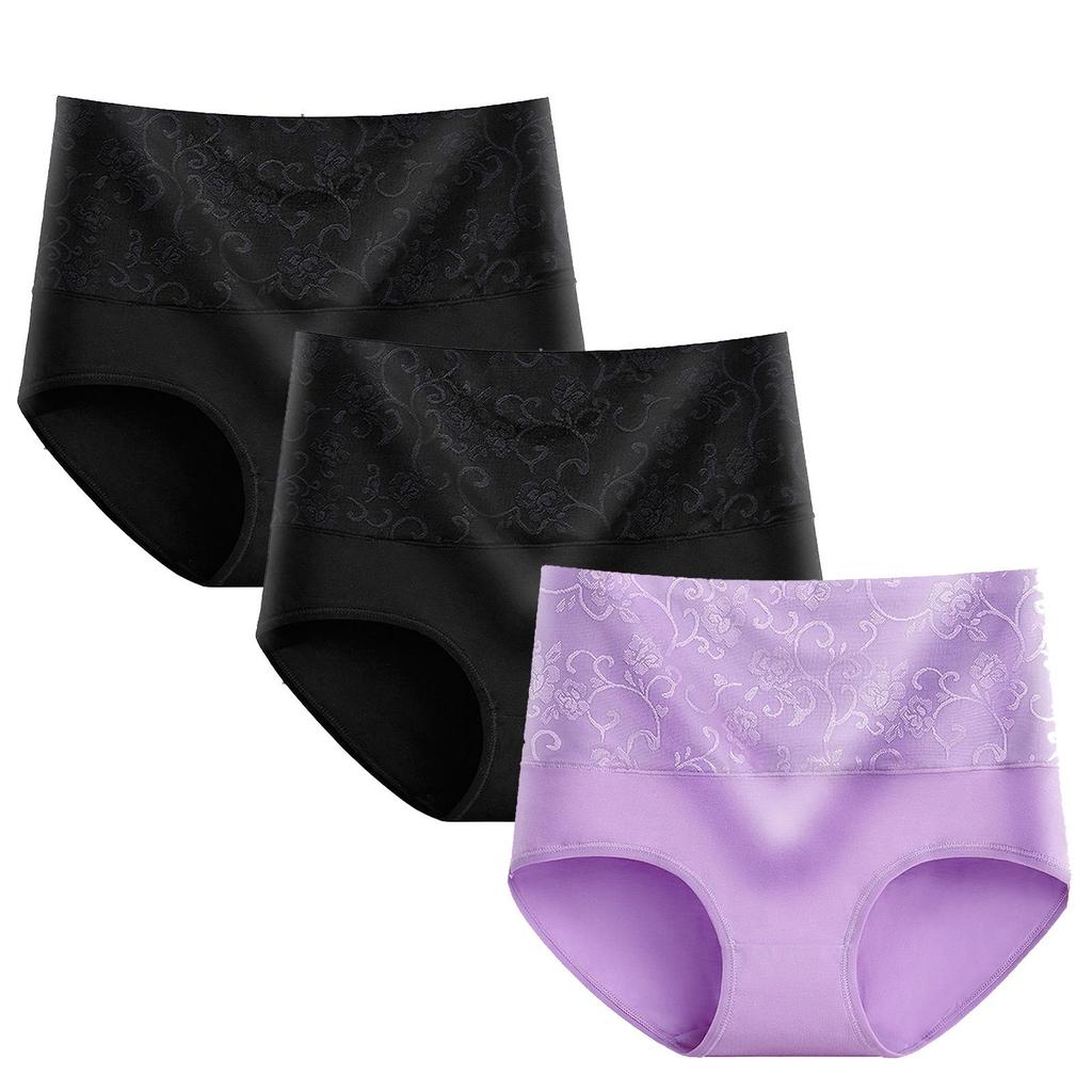 Set of 3 High-Waisted Women's Jacquard Panties - Sexy, Postpartum Abdomen Control, Hip Lift Design.